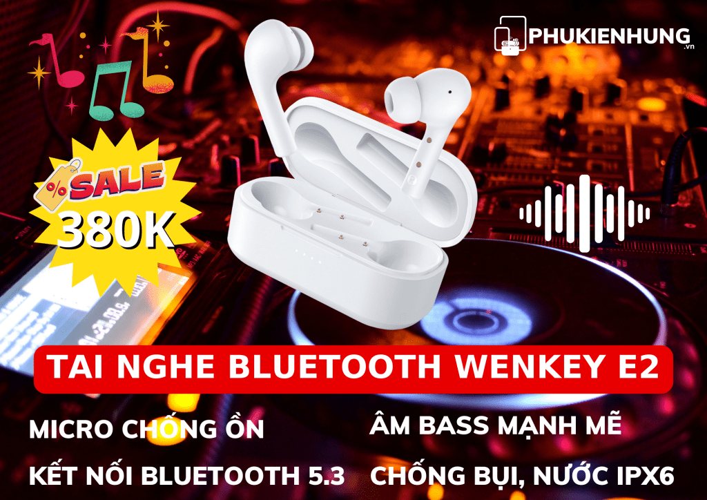 Tai nghe Bluetooth Wenkey E2 - Mic khử tiếng ồn
